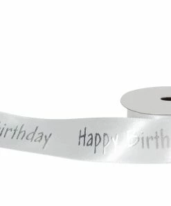 Promo 🛒 Spyk Ruban Cadeau Cubino Happy 🥳 Birthday 25 Mm X 3 M, Argenté/Blanc - Emballage Cadeau ❤️