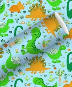 Budget 😍 Braun + Company Papier Cadeau Funny Dinos 70 Cm X 2 M, Bleu Clair - Emballage Cadeau 😉