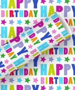 Meilleur prix ⌛ Braun + Company Papier Cadeau Happy 🥳 Birthday Stars - Emballage Cadeau 😉